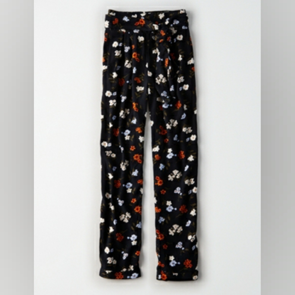 American Eagle Outfitters Black Floral Straight Leg Pants